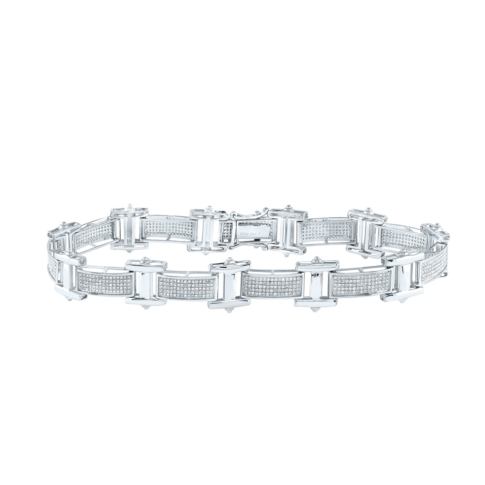 10K Yellow Or White Gold Mens Round Diamond Big Look Pave-set Fashion Bracelet 1-3/8 Cttw