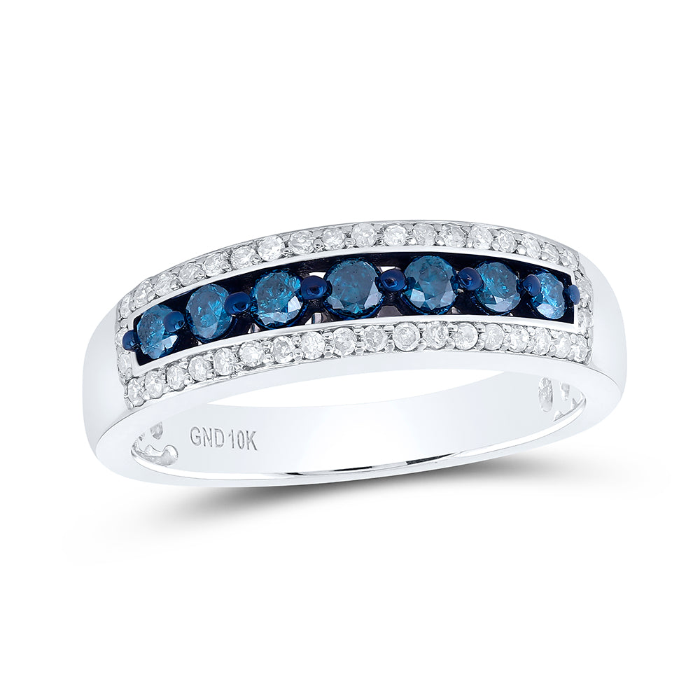 10kt White Gold Womens Round Blue Color Enhanced Diamond Band Ring 1/2ctw