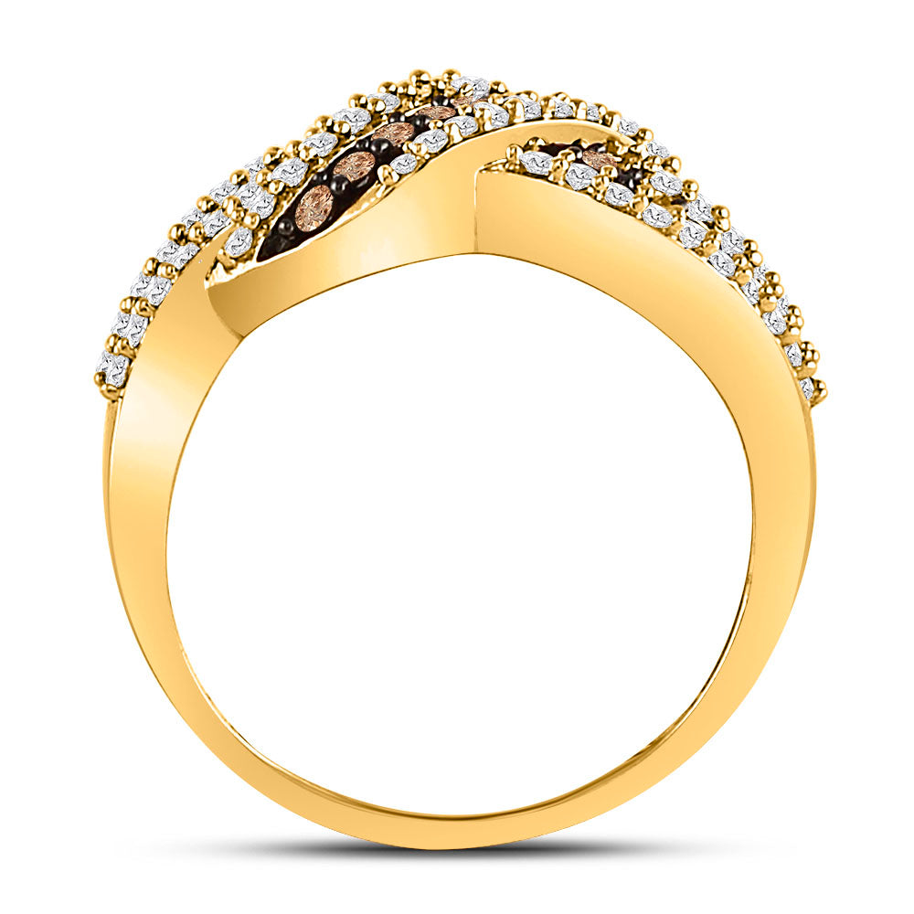 10K Yellow Gold Womens Round Brown Diamond Crossover Band Ring 3/4 Cttw, Womens Size: 5-10