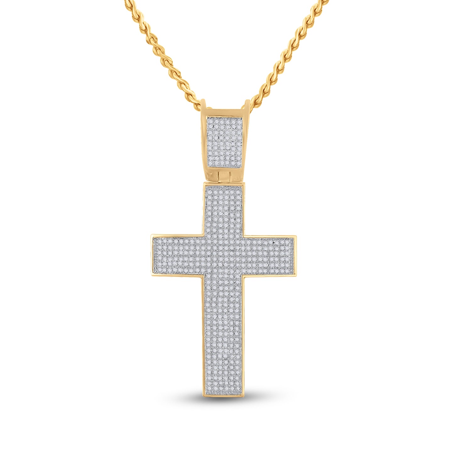 10K Yellow Gold Mens Round Diamond Cross Charm Pendant 1 Cttw, Length: 2.3 In, Width: 1.16 In