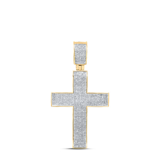 10kt Yellow Gold 1 1/2 Cttw Diamond Micro-pave Cross Mens Charm