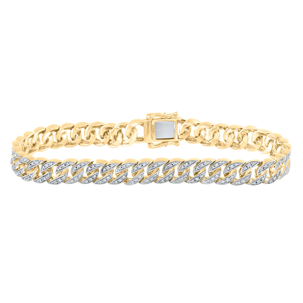 10K Yellow Gold Mens Round Diamond Cuban Link Bracelet 1-3/4 Cttw, Width: 0.31 In