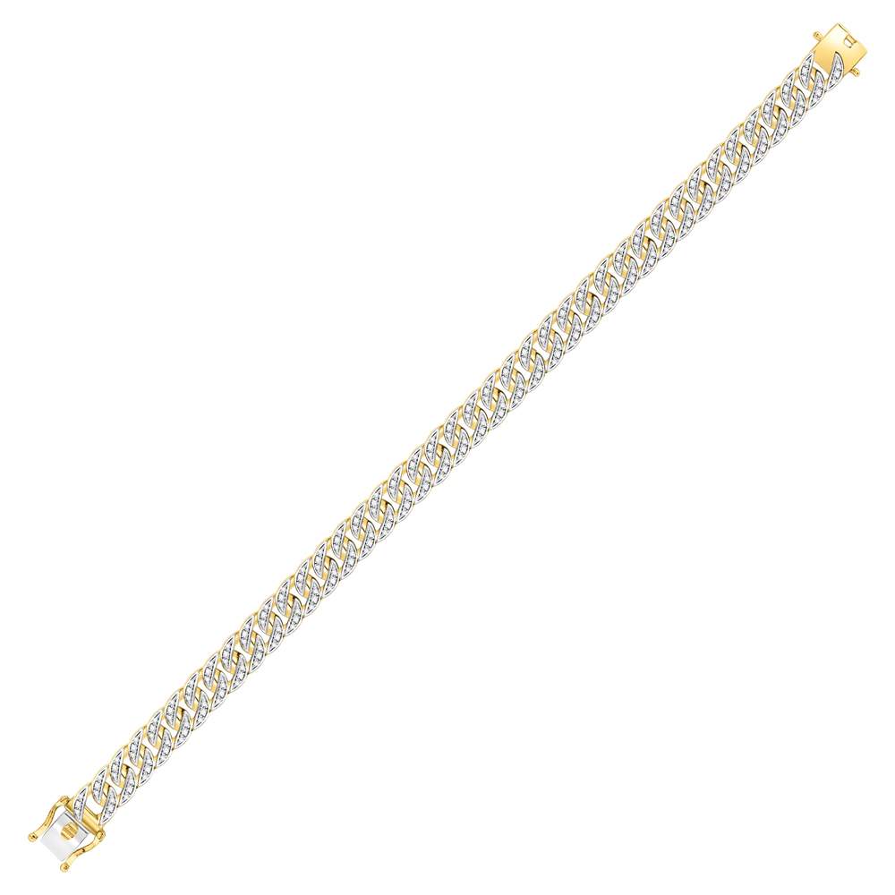10K Yellow Gold Mens Round Diamond Cuban Link Bracelet 1-3/4 Cttw, Width: 0.31 In
