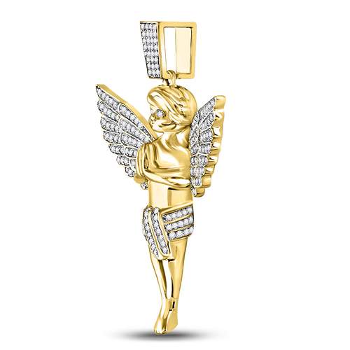 10K Yellow Gold Mens Round Diamond Angel Charm Pendant 3/8 Cttw