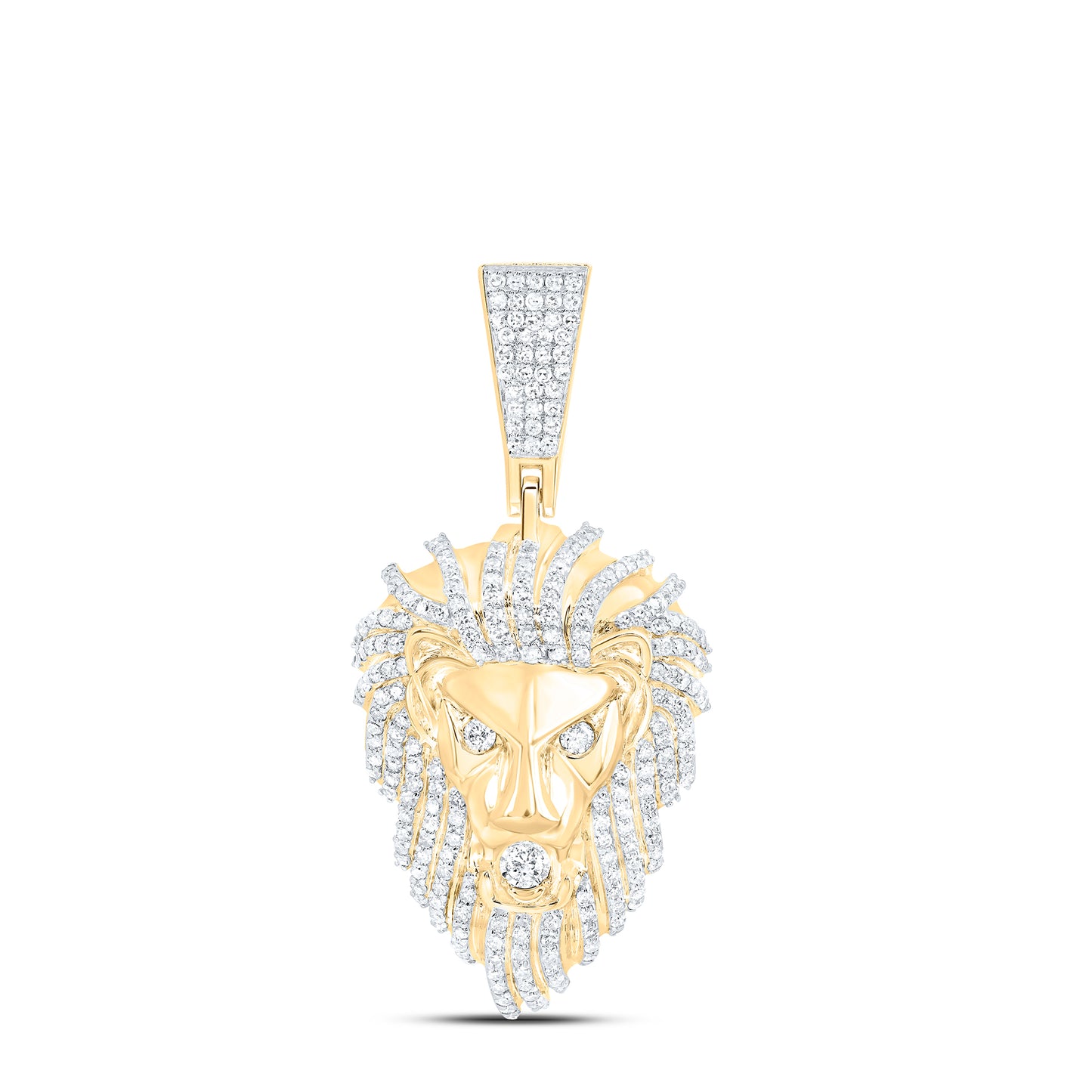 10K Yellow Gold Mens Round Diamond Lion Charm Pendant 1-1/3 Cttw, Length: 1.8 In, Width: 0.87 In