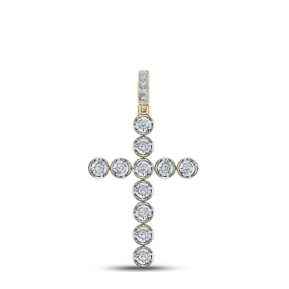 10K Yellow Gold Mens Round Diamond Cross Charm Pendant 1/3ctw