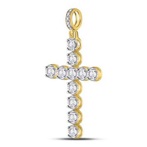 10K Yellow Gold Mens Round Diamond Cross Charm Pendant 1/3ctw
