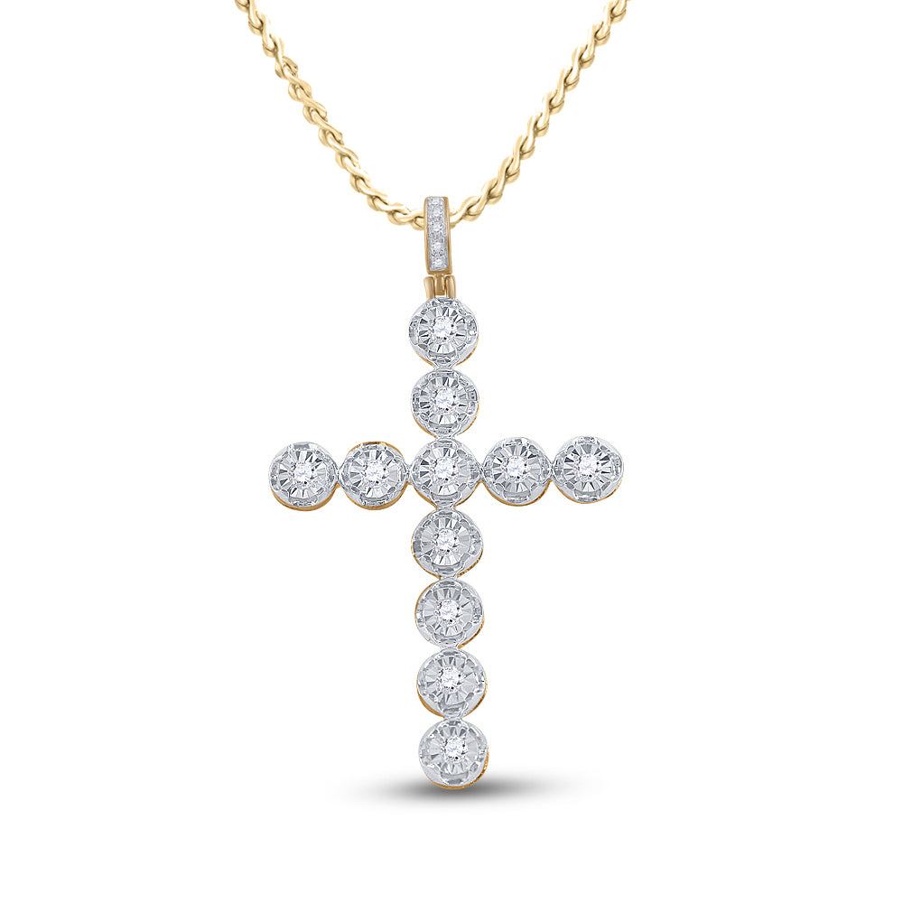 10K Yellow Gold Mens Round Diamond Cross Charm Pendant 5/8ctw