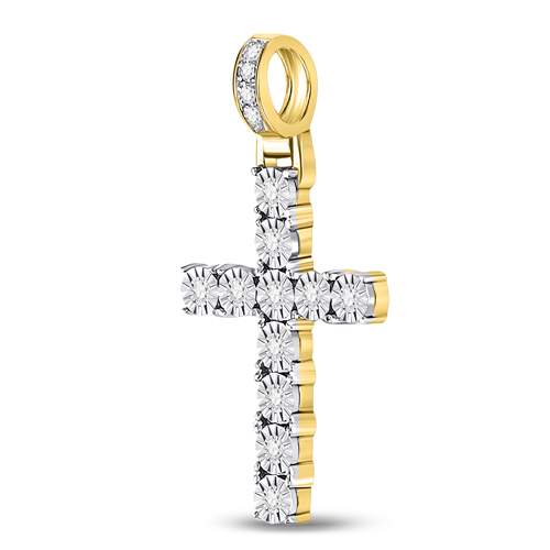 10K Yellow Gold Mens Round Diamond Cross Charm Pendant 1/8 Cttw