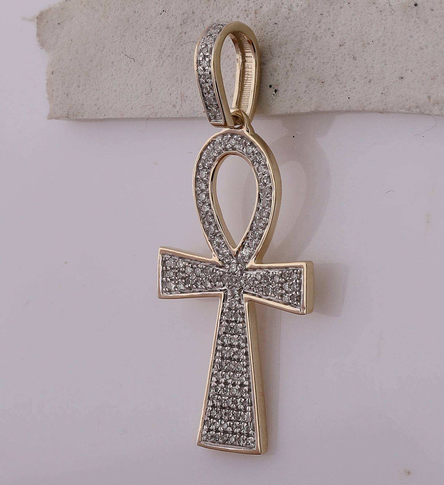 10K Yellow Gold Mens Round Diamond Ankh Cross Charm Pendant 1/3 Cttw, Length: 1.35 In, Width: 0.61 In