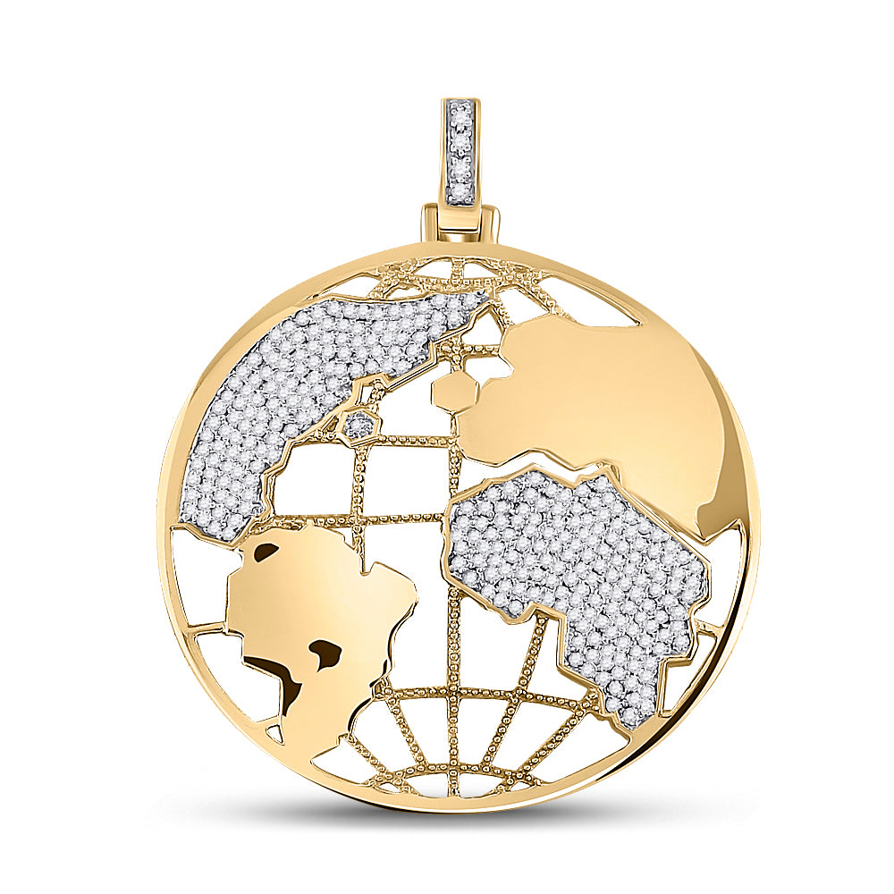 10K Yellow Gold Mens Round Diamond Globe World Charm Pendant 5/8 Cttw