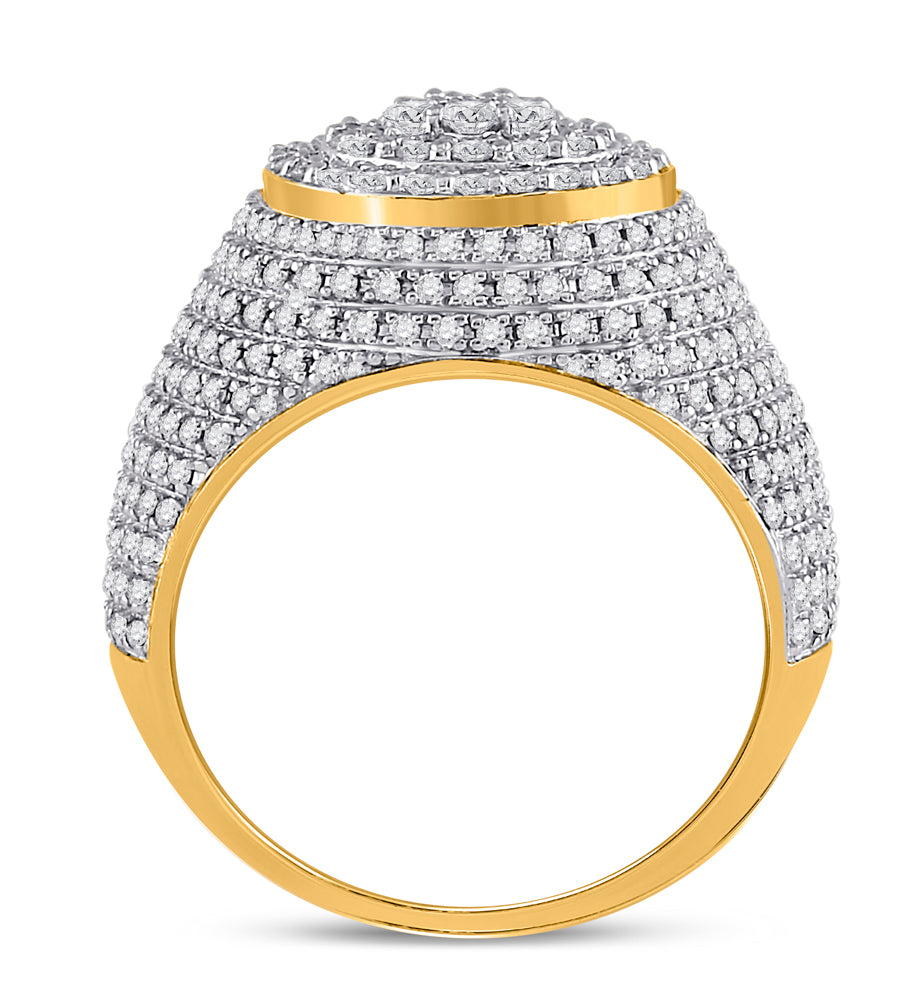 10K Yellow Gold Mens Round Diamond Flower Cluster Ring 2 Cttw, Mens Size: 7-13