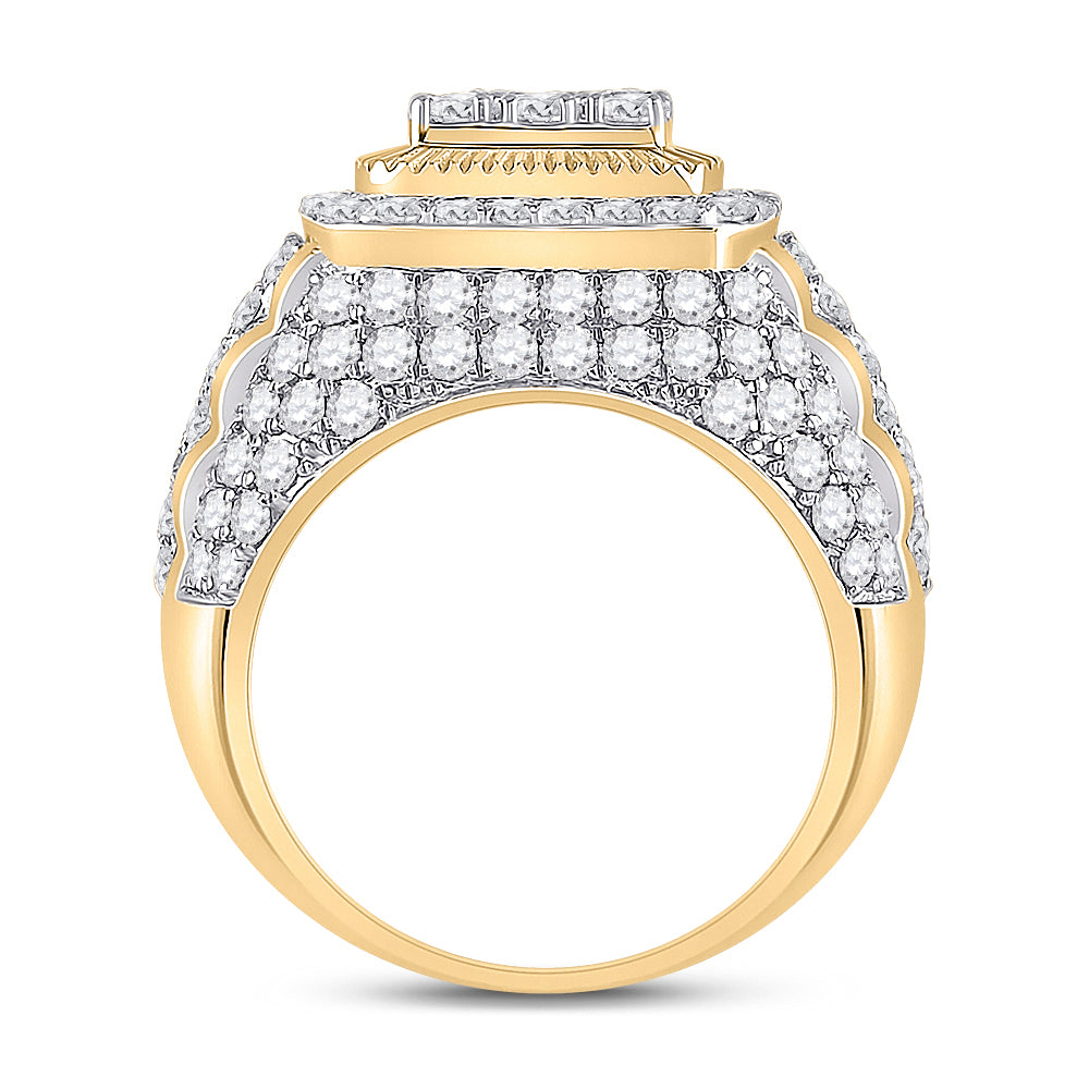 14K Yellow Gold Mens Round Diamond Ribbed Square Cluster Ring 5 Cttw, Mens Size: 7-13