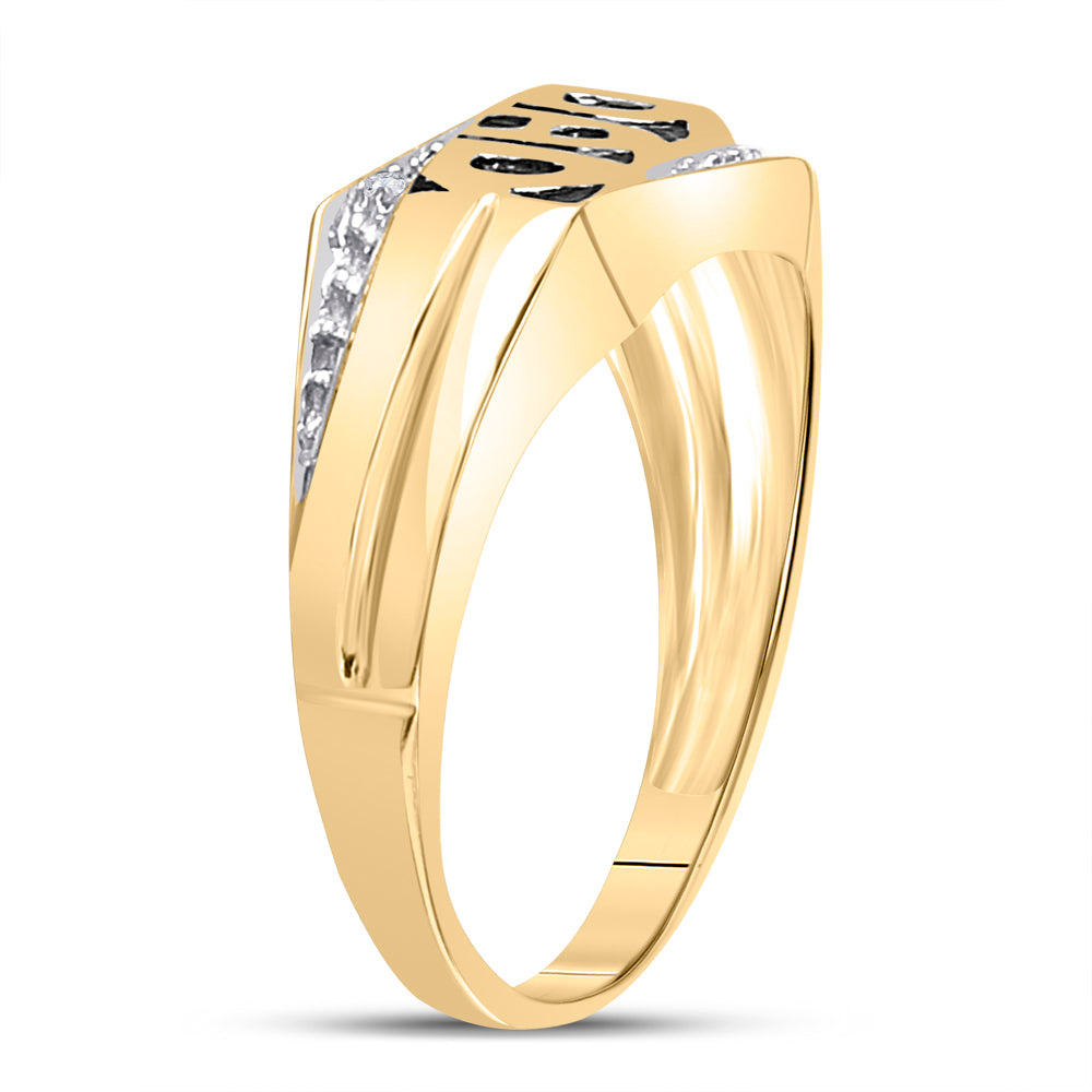 10kt Yellow Gold Mens Round Diamond Dad Father Ring .01 Cttw