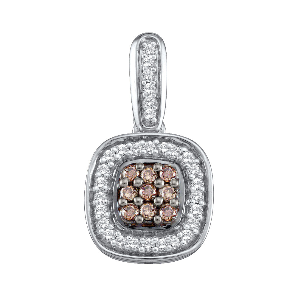 14kt White Gold 1/4 Cttw Diamond Fashion Brown Pendant