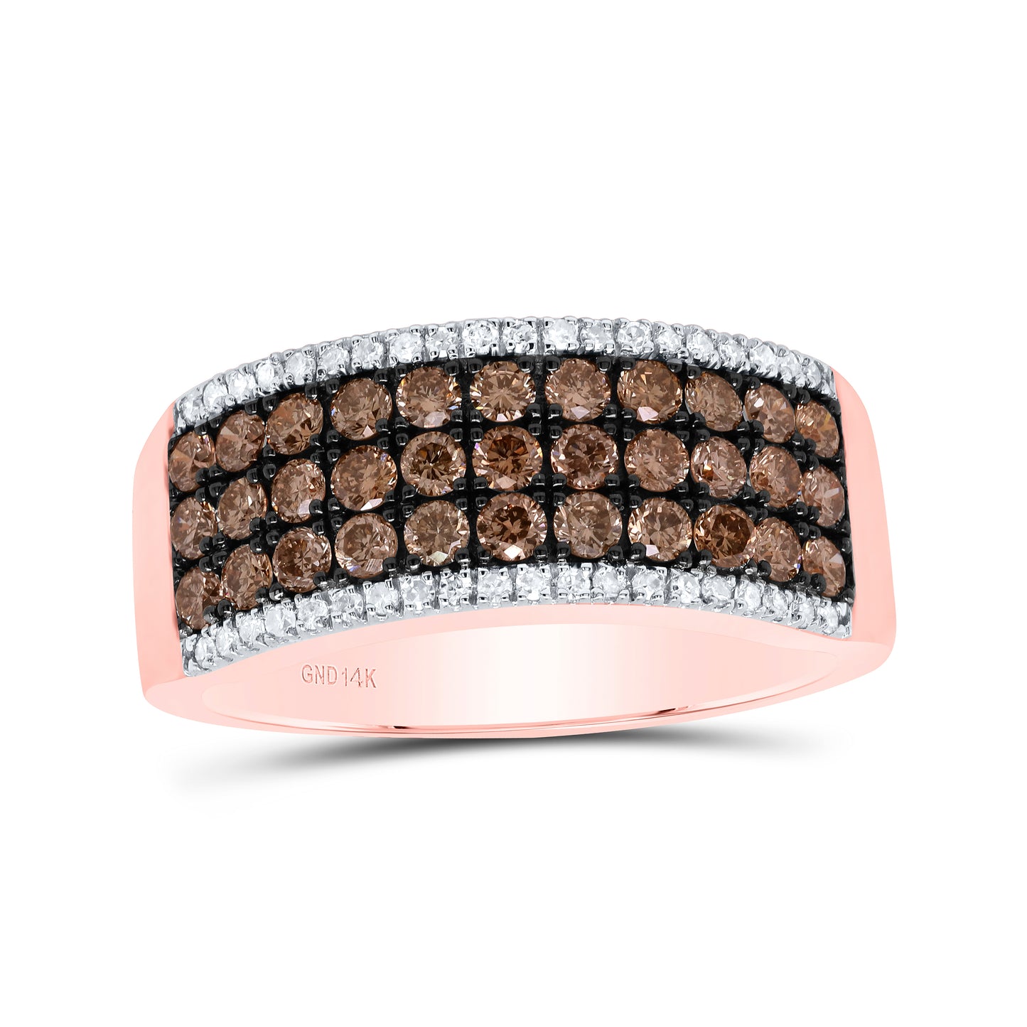 14kt Rose Gold Womens Round Brown Diamond Band Wedding Engagement Anniversary Ring 1.00 Cttw, Women Size: 5-9