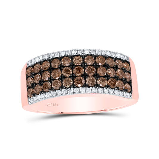 14kt Rose Gold Womens Round Brown Diamond Band Wedding Engagement Anniversary Ring 1.00 Cttw, Women Size: 5-9