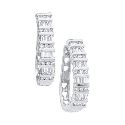 10kt White Gold 1 Cttw Diamond Fashion High Hoops Earring