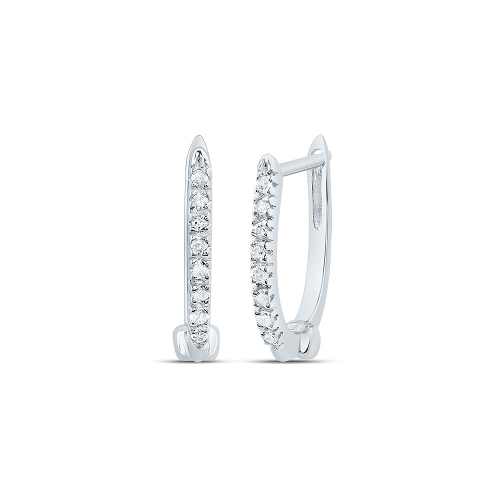 10K White Gold Womens Round Diamond Hoop Earrings 1/12 Cttw, Length: 0.51 In, Width: 0.04 In