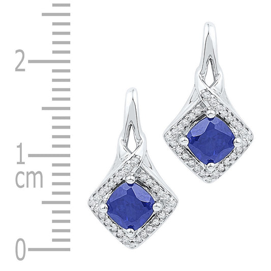 10kt White Gold Womens Round Lab-created Blue Sapphire Stud Earrings 2.00 Cttw