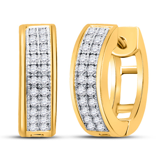 10kt Yellow Gold Womens Round Diamond Double Row Huggie Hoop Earrings 1/6 Cttw