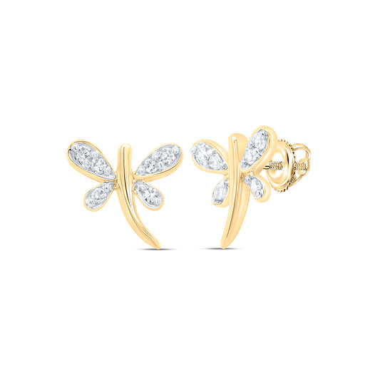 10kt Yellow Gold 1/20 Cttw Diamond Butterfly Earrings