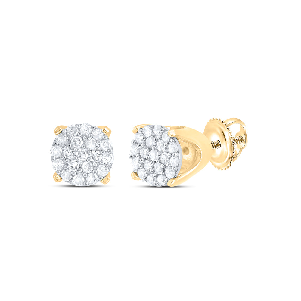 10K Yellow Gold Womens Round Diamond Cluster Earrings 1/8 Cttw, Length: 0.19 In, Width: 0.19 In