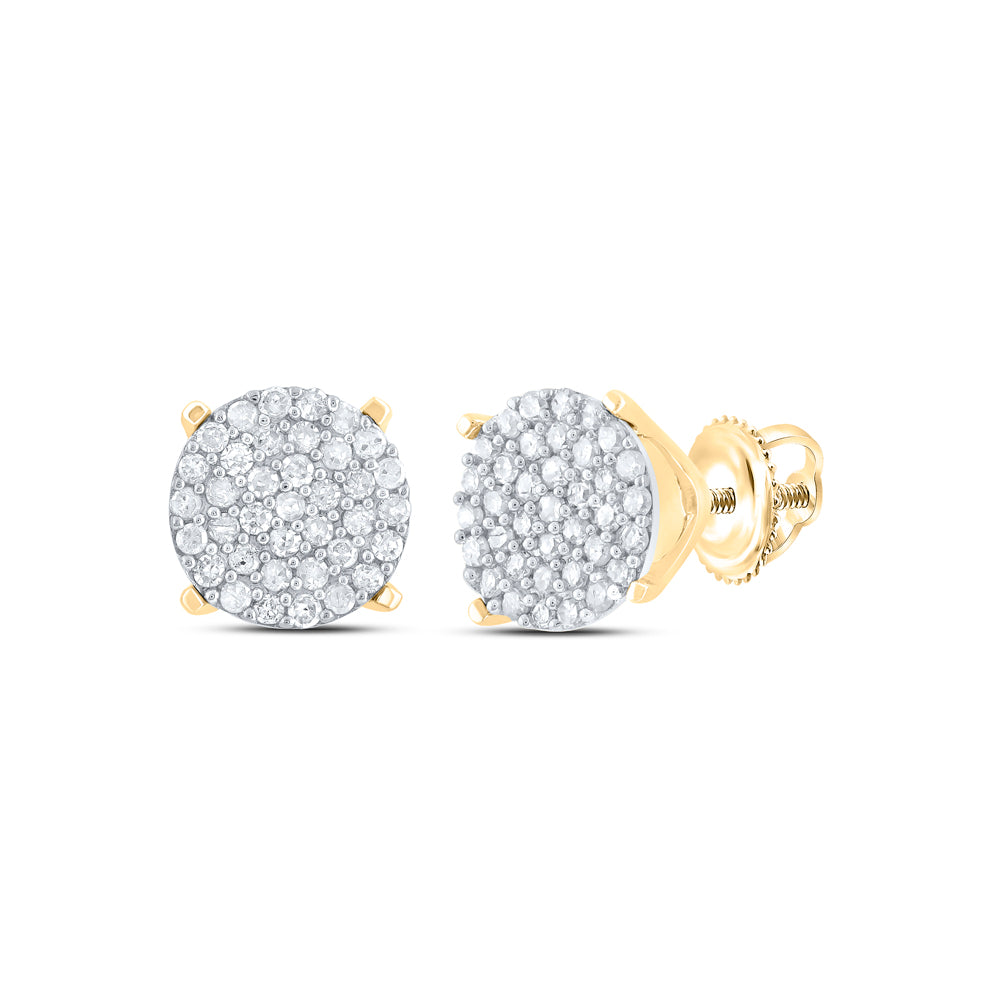 10K Yellow Gold Womens Round Diamond Circle Cluster Earrings 1/4 Cttw, Length: 0.23 In, Width: 0.23 In
