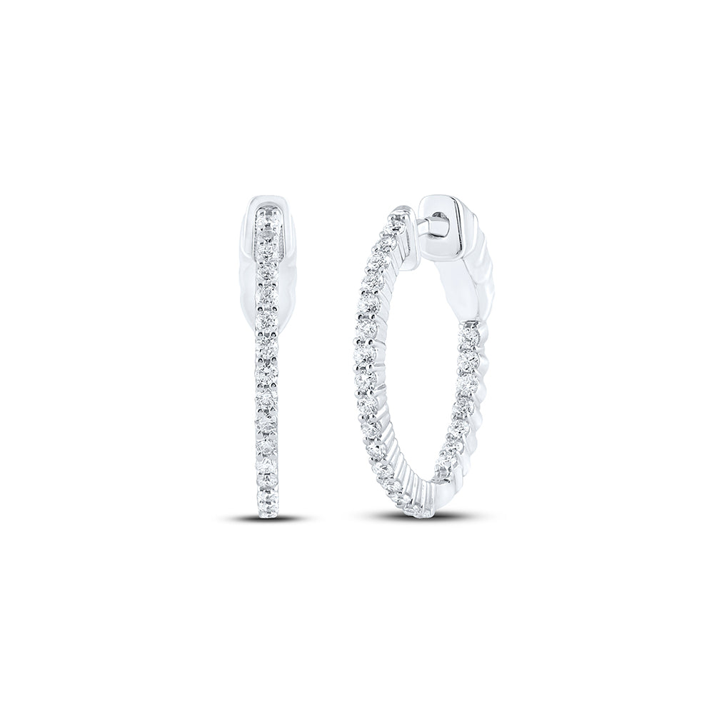10K White Gold Womens Round Diamond Single Row Hoop Earrings 1/2 Cttw, Length: 0.83 In, Width: 0.04 In