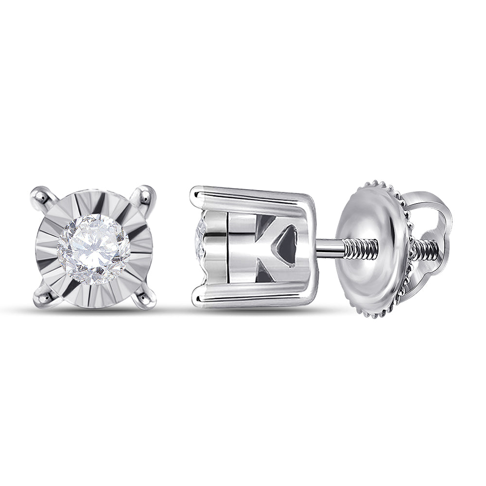 10K White Gold Womens Round Diamond Solitaire Earrings 1/10 Cttw, Length: 0.15 In, Width: 0.15 In