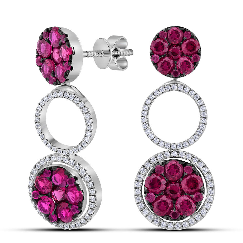 18kt White Gold 3/8 Cttw Diamond 3  Ct Ruby Earrings