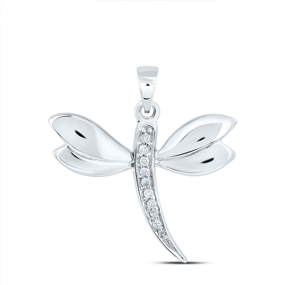 10k White Gold Diamond-accented Dragonfly Womens Winged Bug Insect Charm Pendant .03 Cttw, Length: 0.67 In, Width: 0.47 In