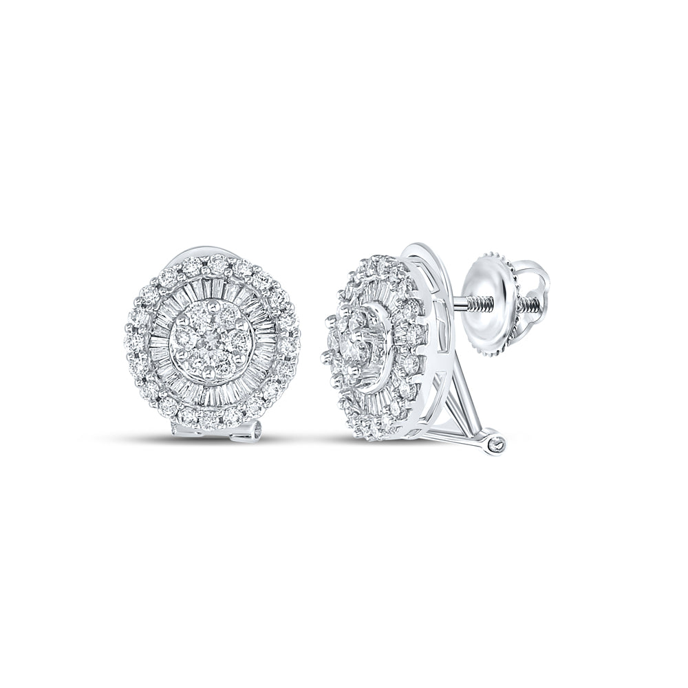14kt White Gold Womens Round Diamond Cluster French-clip Earrings 1.00 Cttw