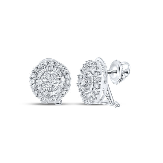 14kt White Gold Womens Round Diamond Cluster French-clip Earrings 1.00 Cttw
