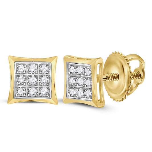 14kt Yellow Gold Womens Round Diamond Square Kite Cluster Stud Earrings 1/20 Cttw