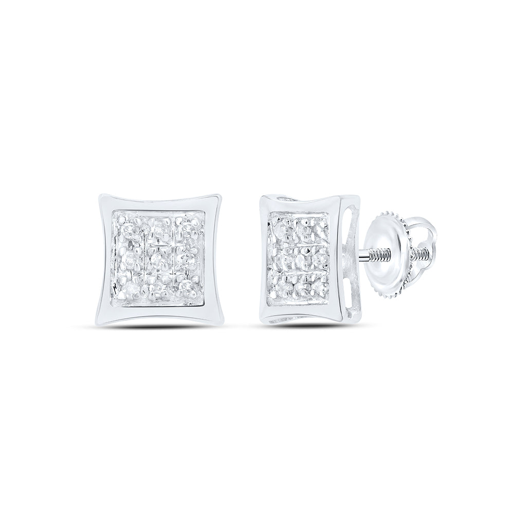 10K White Or Yellow Gold Womens Round Diamond Kite Square Earrings