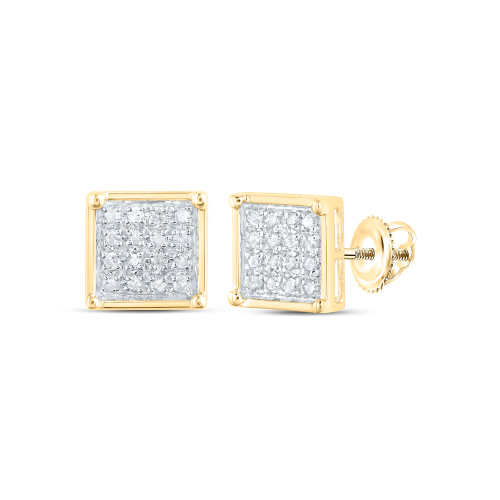 10K White Or Yellow Gold Womens Round Diamond Square Earrings