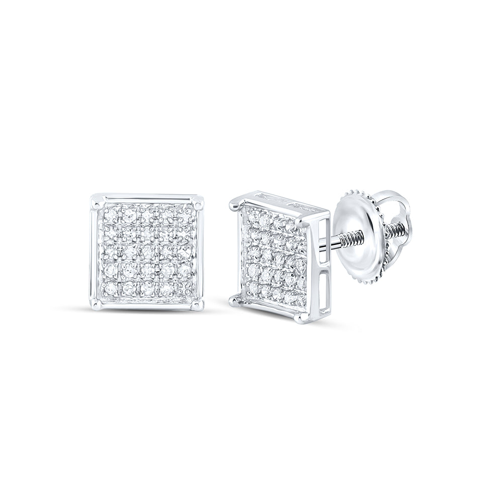 10K White Or Yellow Gold Womens Round Diamond Square Cluster Earrings