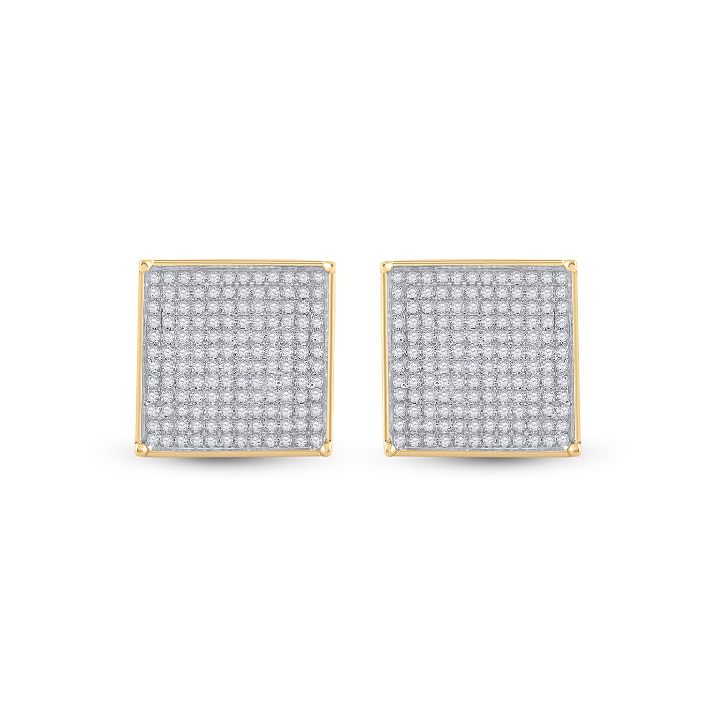 10kt Yellow Gold Womens Round Pave-set Diamond Square Cluster Earrings 7/8 Cttw