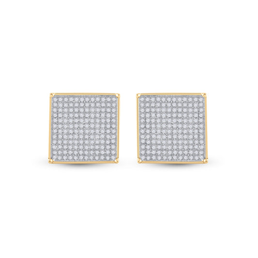 10kt Yellow Gold Womens Round Pave-set Diamond Square Cluster Earrings 7/8 Cttw