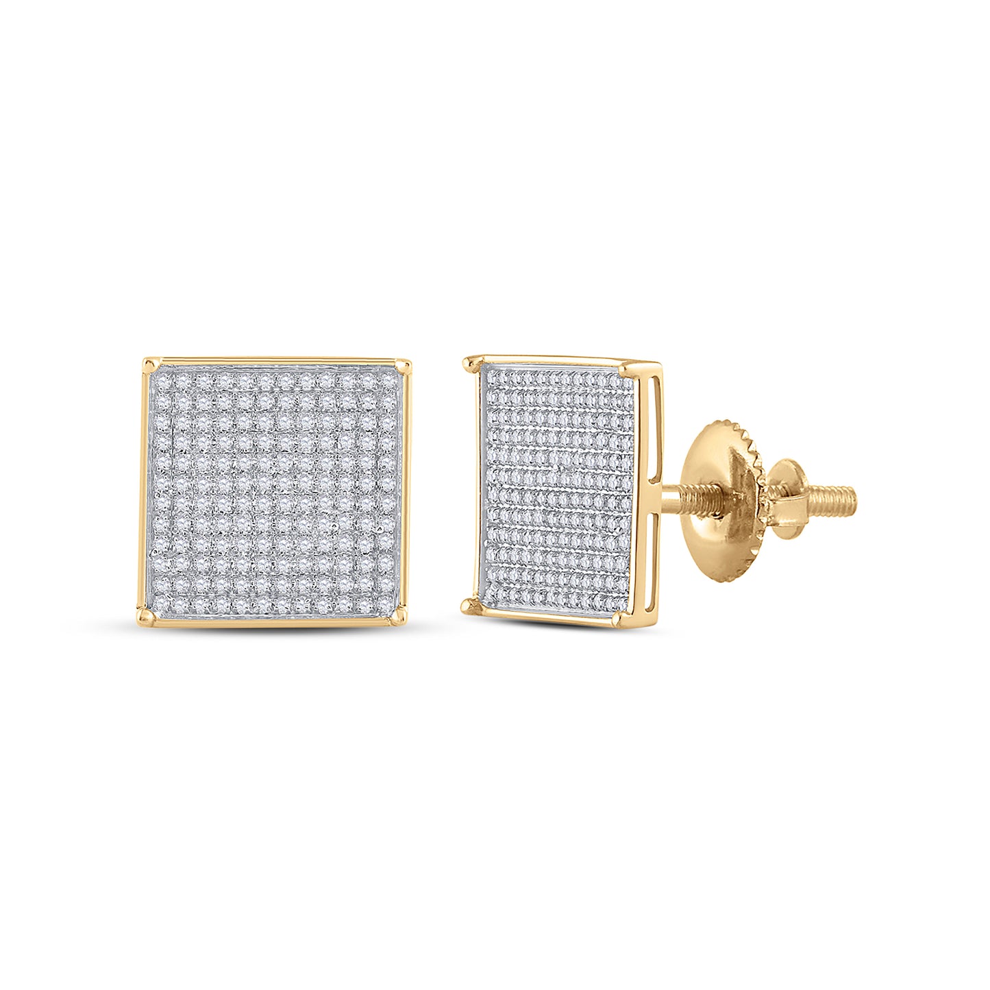 10kt Yellow Gold Womens Round Pave-set Diamond Square Cluster Earrings 7/8 Cttw