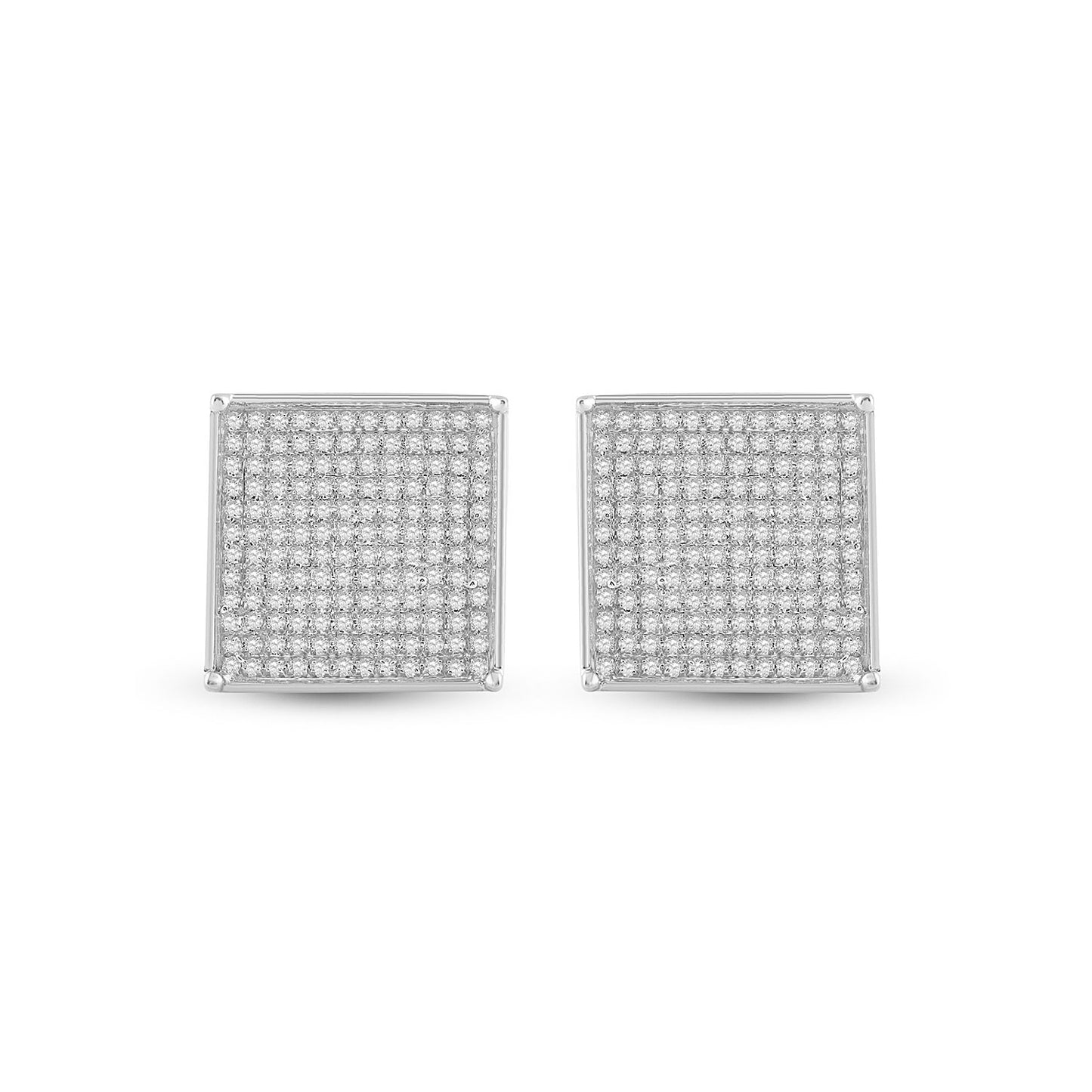 10K White Gold Womens Round Diamond Square Earrings 7/8ctw