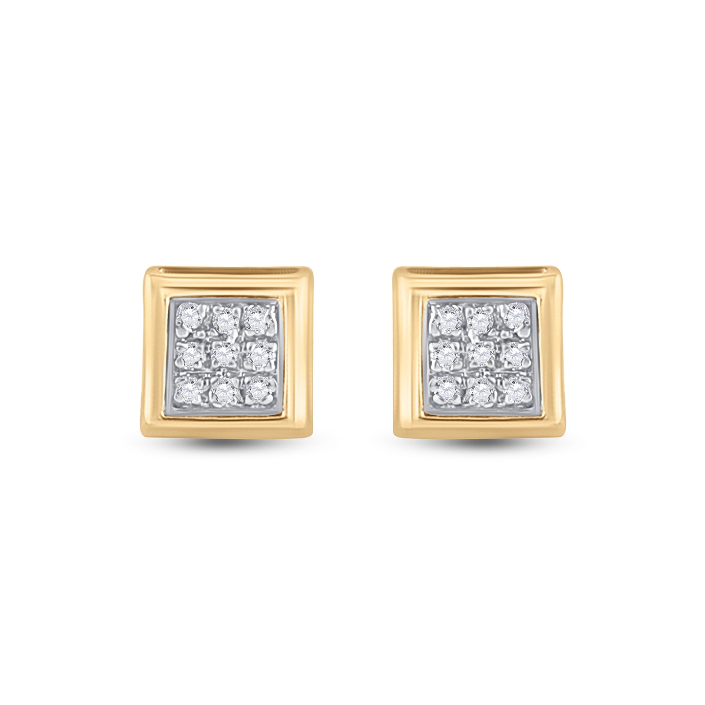 10K White Or Yellow Gold Womens Round Diamond Square Earrings