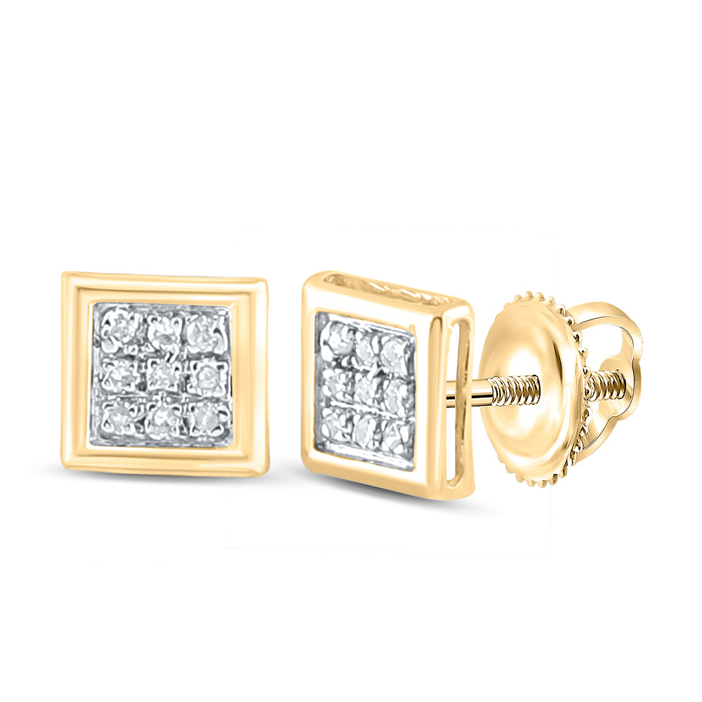 10K White Or Yellow Gold Womens Round Diamond Square Earrings