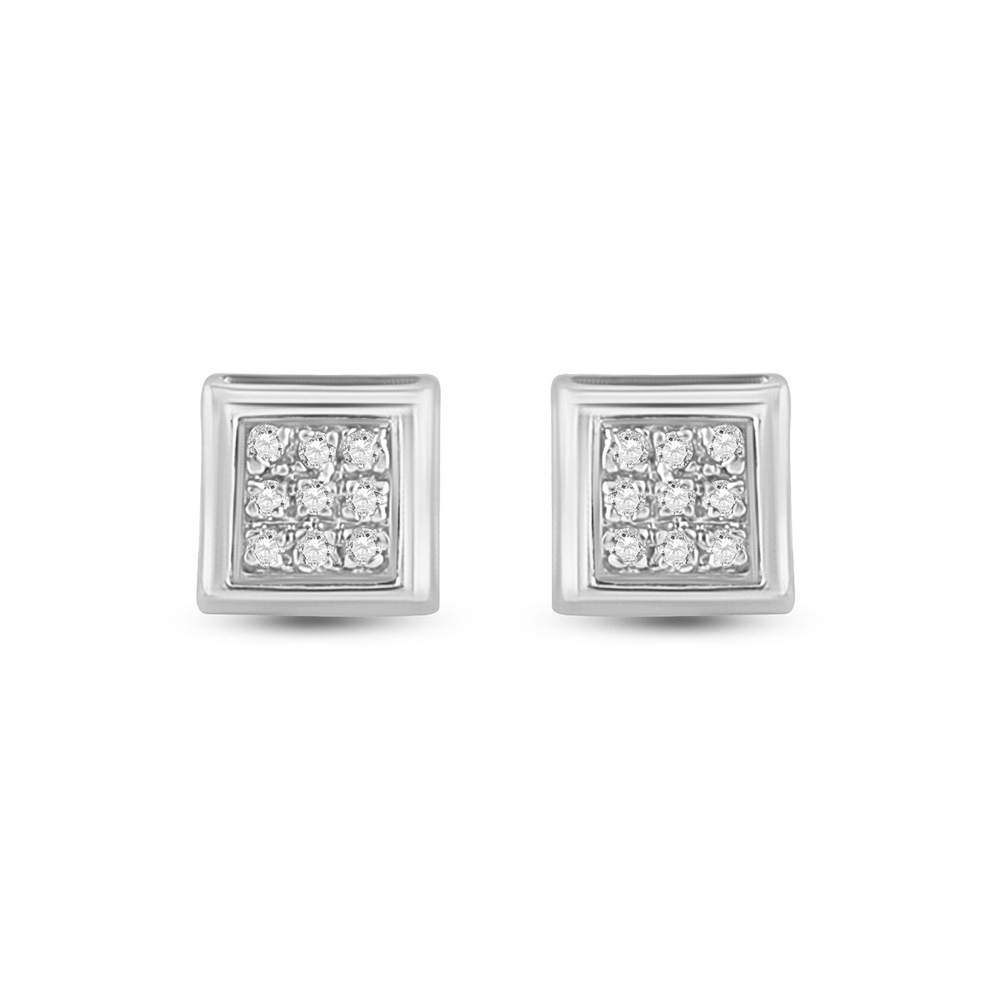 10K White Or Yellow Gold Womens Round Diamond Square Earrings