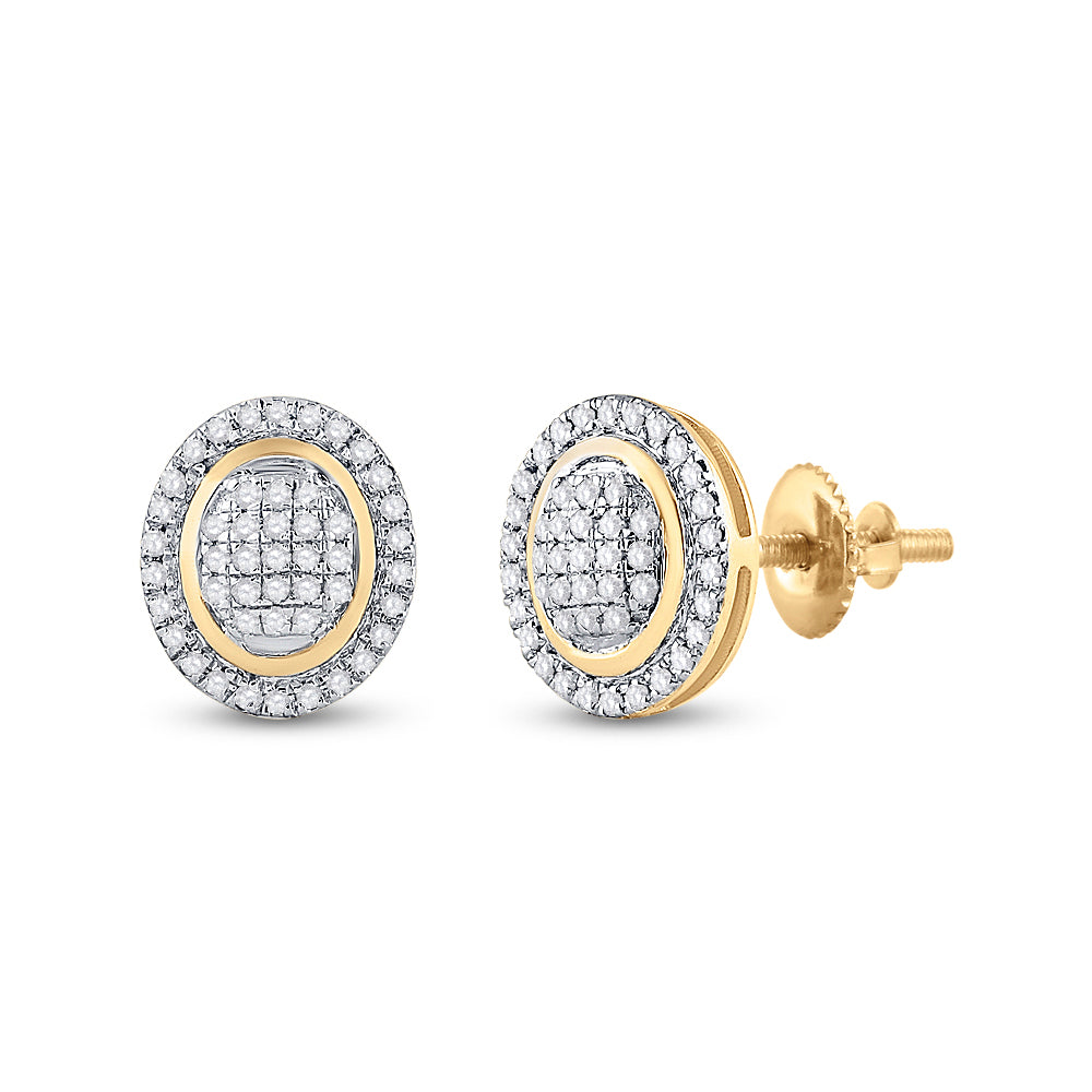 10K Yellow Gold Womens Round Diamond Oval Earrings 1/4 Cttw