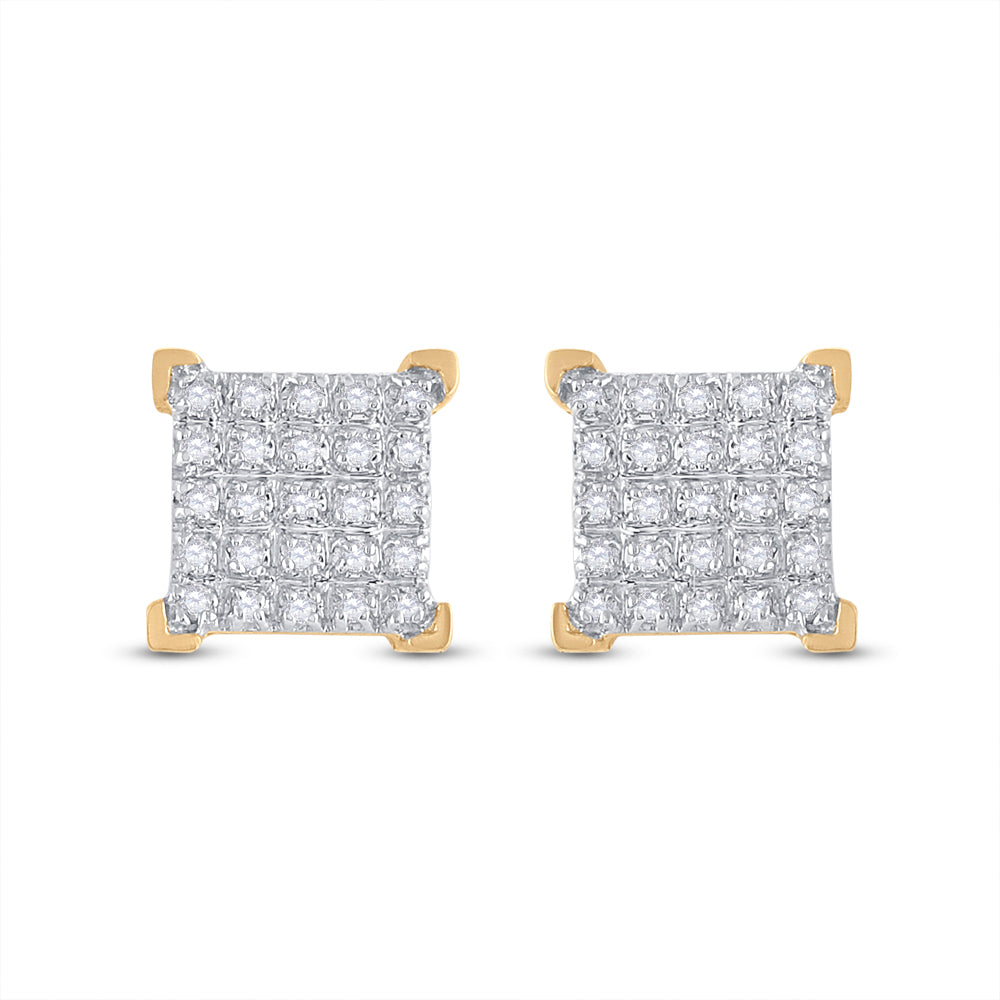 10K Yellow Gold Round Diamond Square Earrings 1/6 Cttw