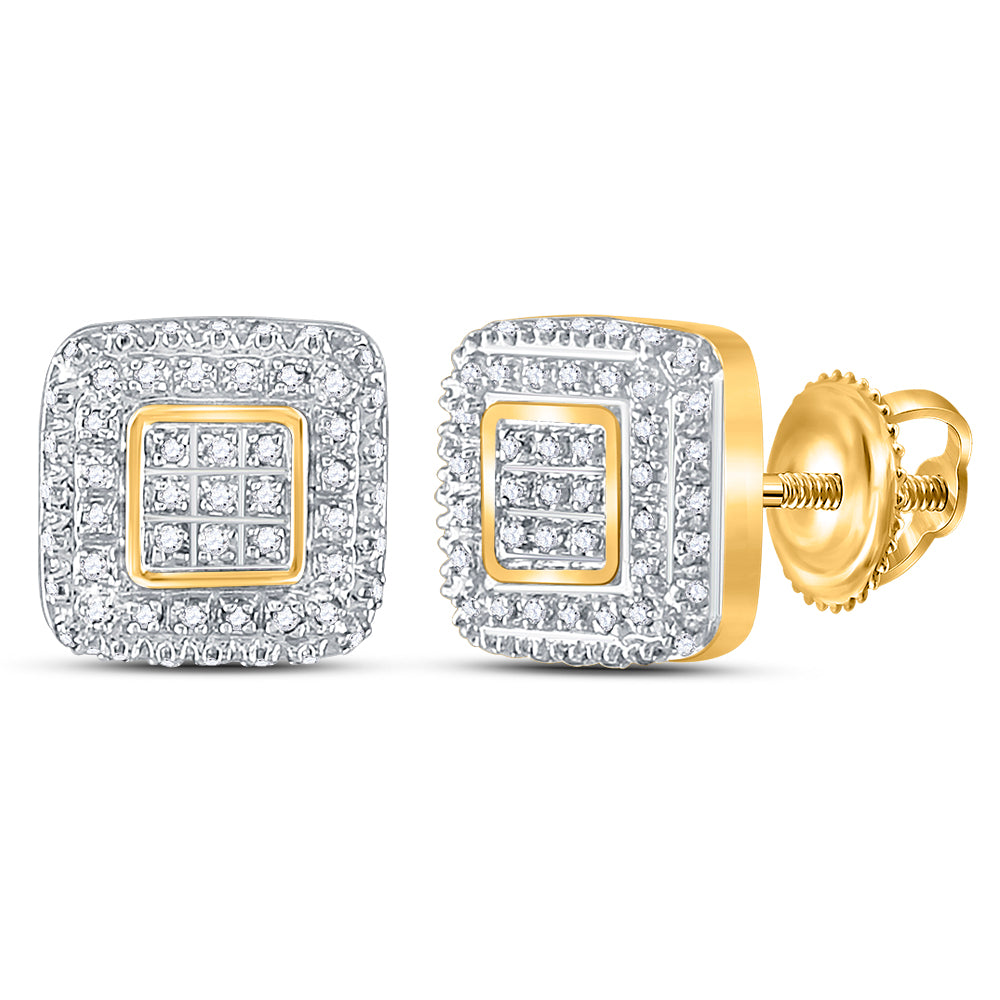 10K Yellow Gold Womens Round Diamond Square Cluster Earrings 1/4 Cttw