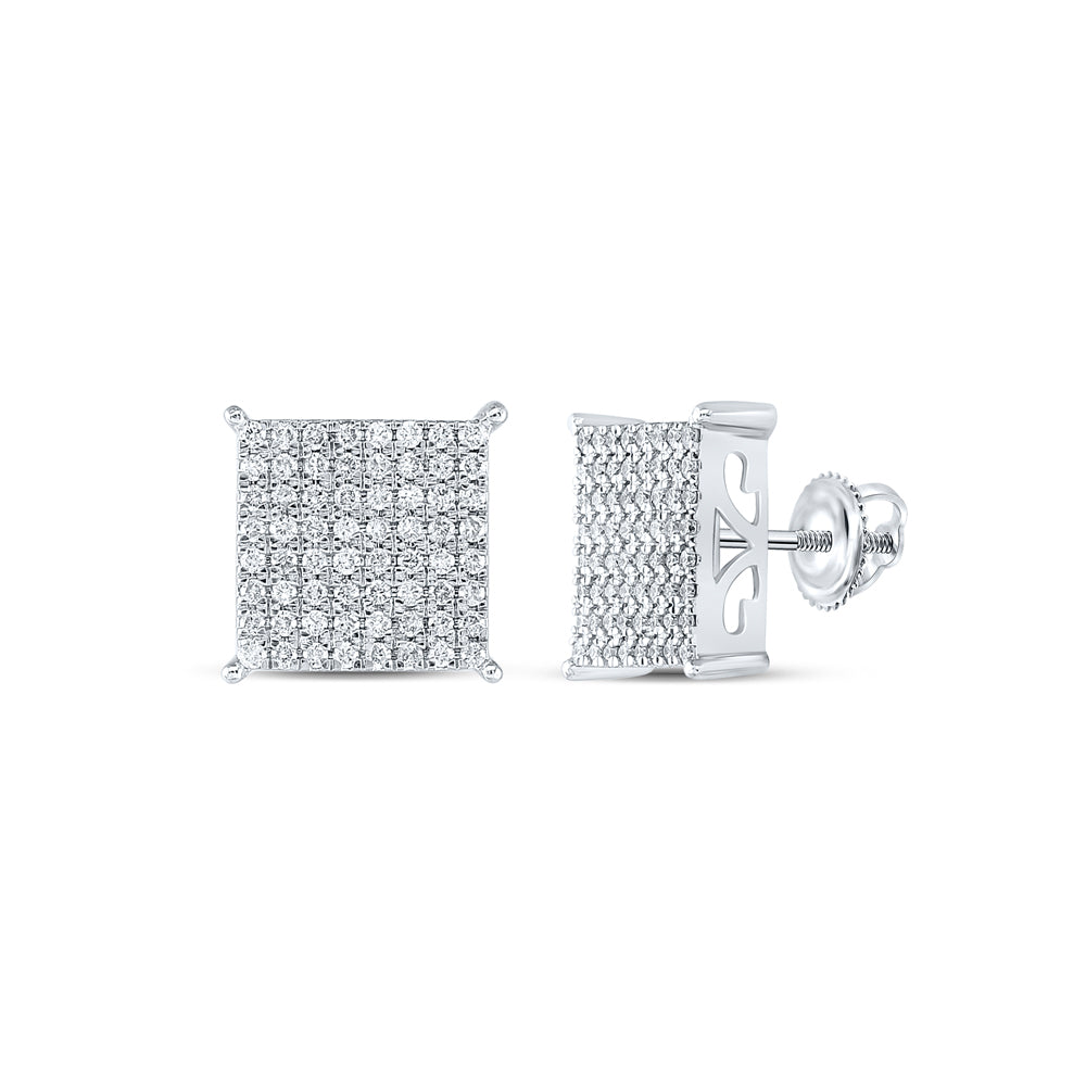 10K White Gold Womens Round Diamond Square Earrings 1ctw, Length: 0.46 Inch Width: 0.46 Inch