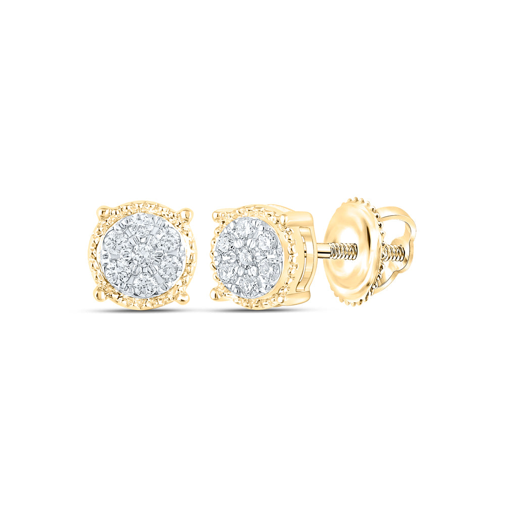10K White Or Yellow Gold Womens Round Diamond Flower Cluster Earrings